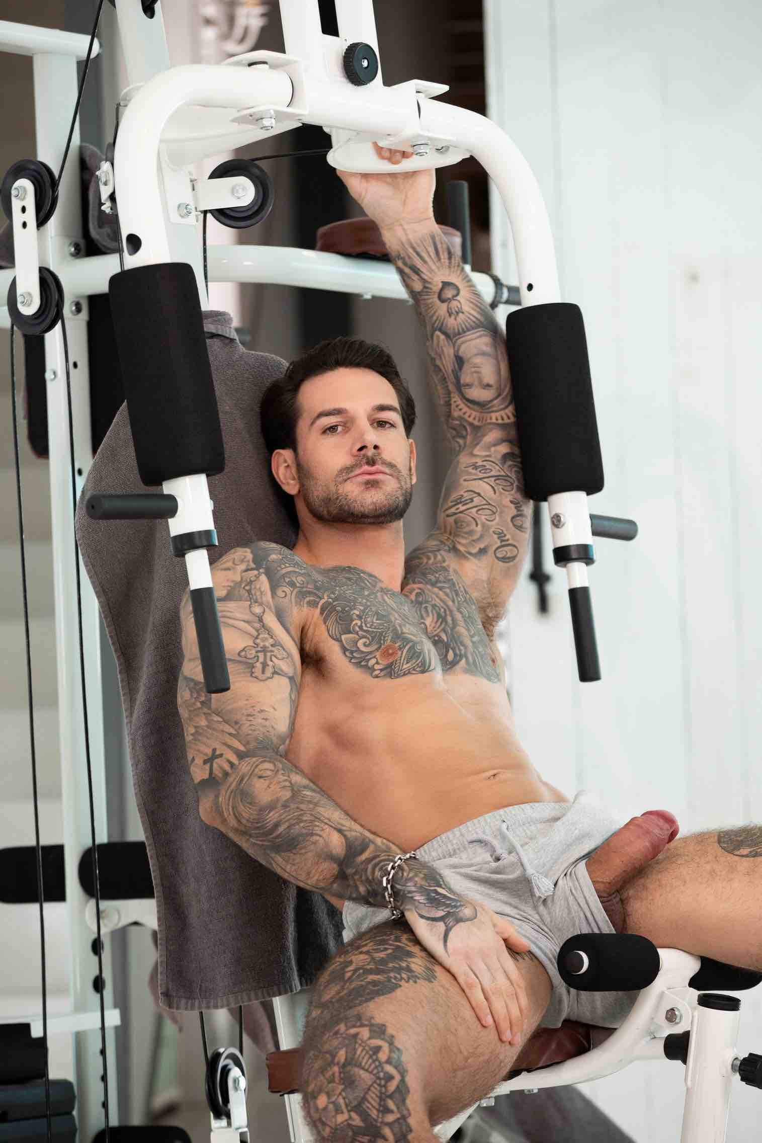 Papi Kocic in a professional studio setting for a major production, highlighting his muscular athletic physique and natural screen presence.